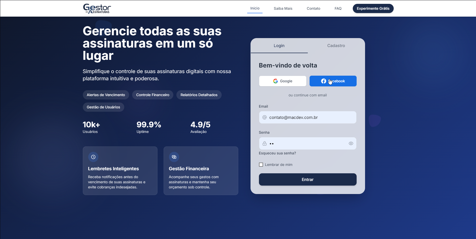 Sistema de Gestão de Assinaturas