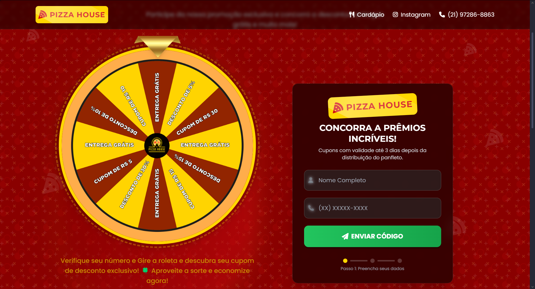 Roleta Pizza House com Prêmios